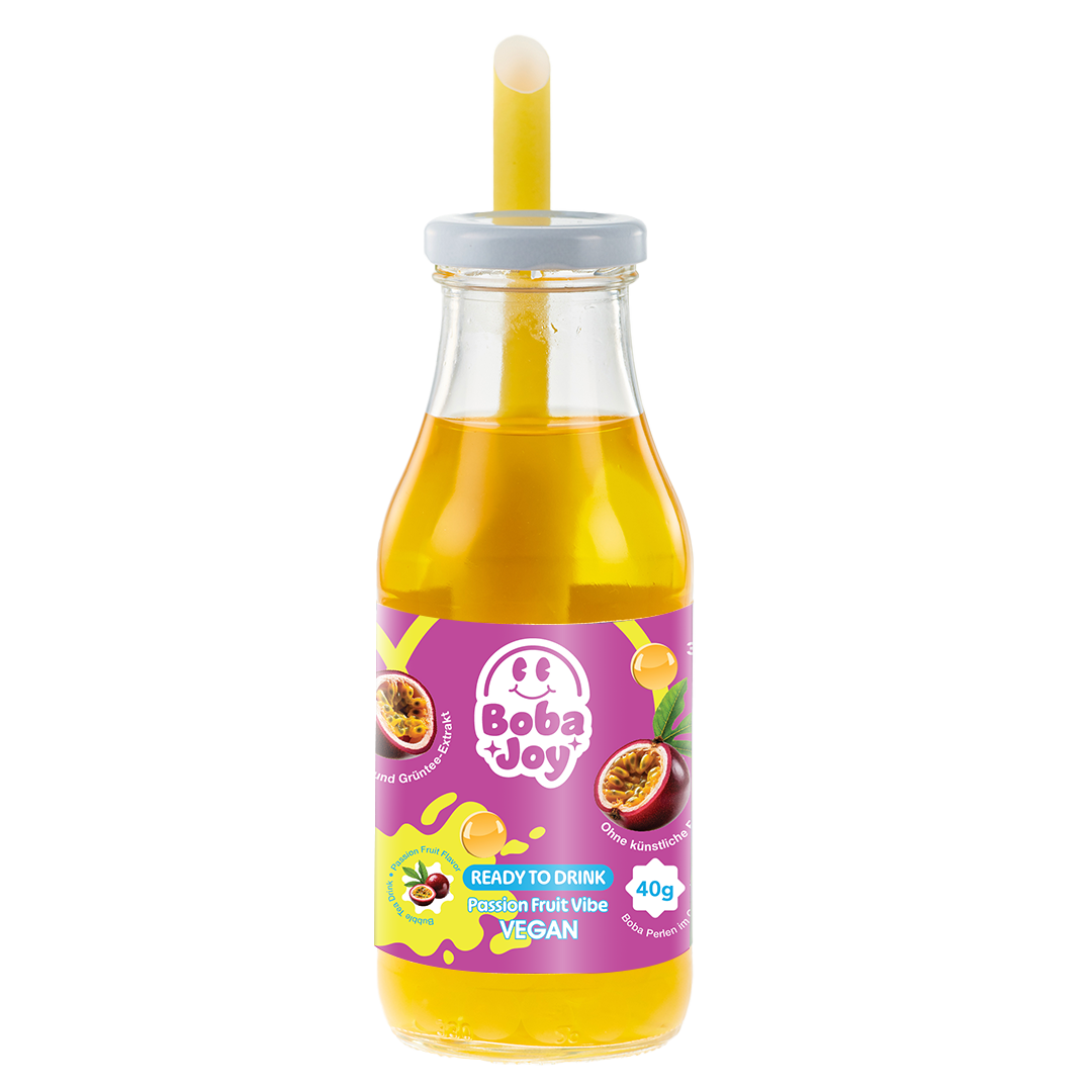 BOBAJOY Boba Tea Passion Fruit Flasche – exotische Sorte aus der Ready to Drink Probierbox