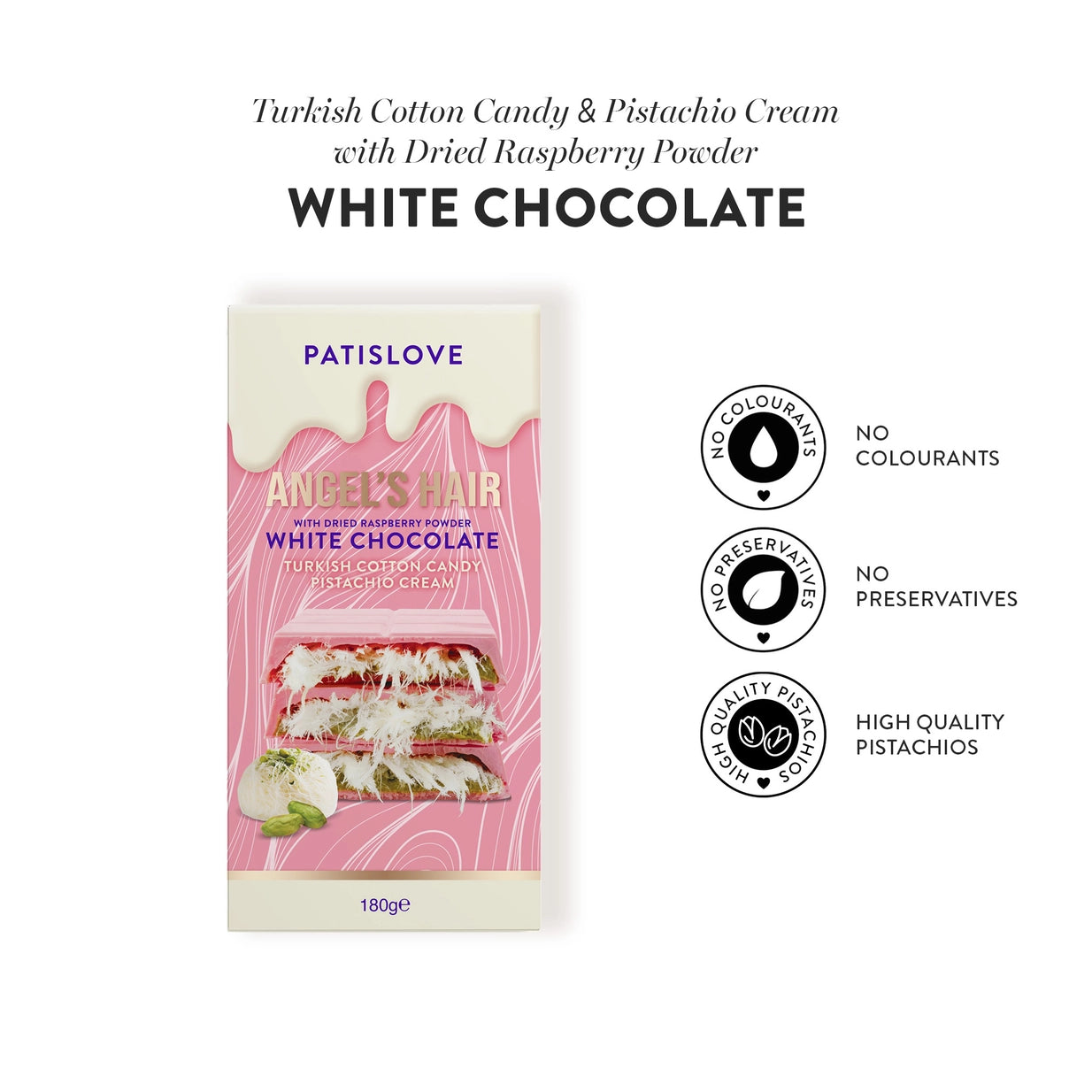Geöffnete Dubai Chocolate Angel's Hair – cremige Pistazienfüllung & weisse Schokolade sichtbar, 180g