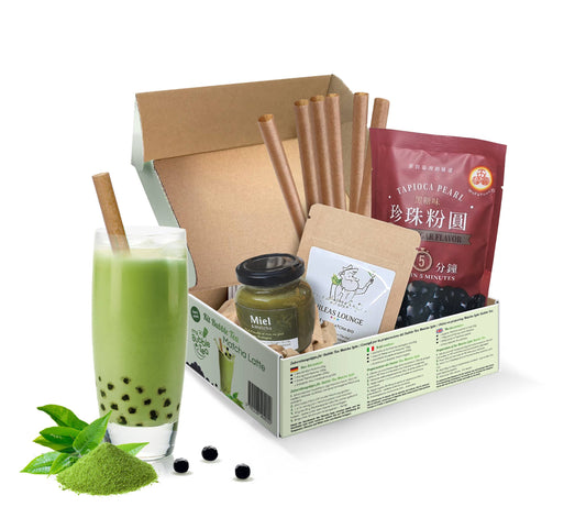 Bubble Tea Set Matcha Latte für zu Hause – 6 Portionen mit Zubehör, servierfertig