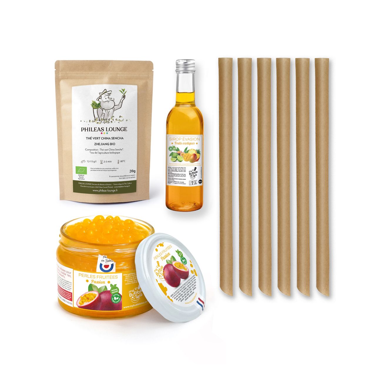 Bubble Tea Set für zu Hause mit Passionsfrucht-Aroma – fertig zubereitetes Getränk im Glas