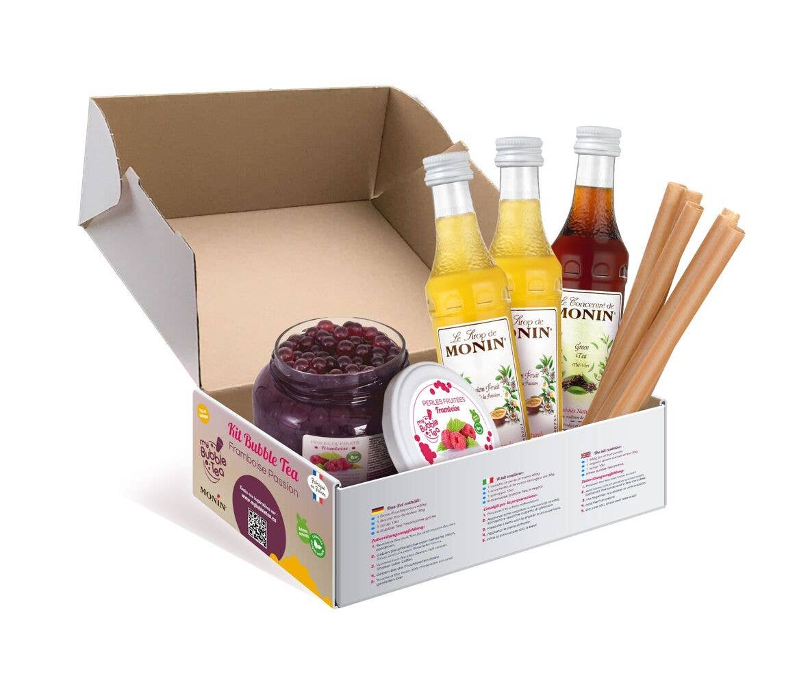 Bubble Tea Zutaten Passionsfrucht Himbeere: Tapioka-Perlen, Pulver und Strohhalme für 6 leckere Portionen