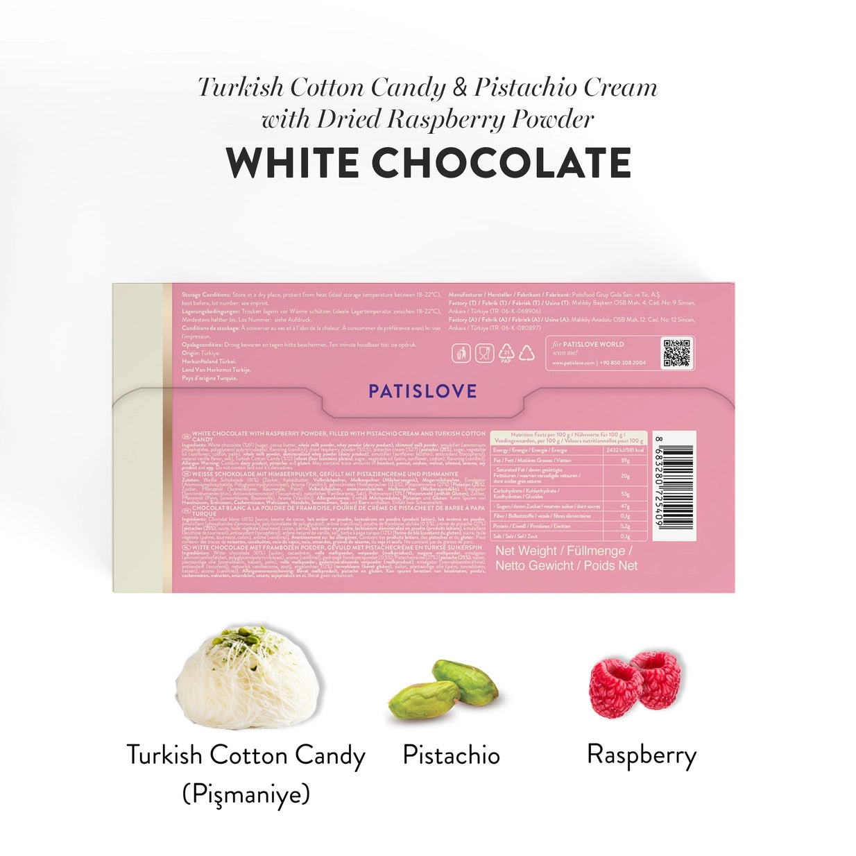 Angel's Hair White Chocolate Dubai Candy – Pistazien-Creme & Zuckerwatte-Füllung, 90g Packung