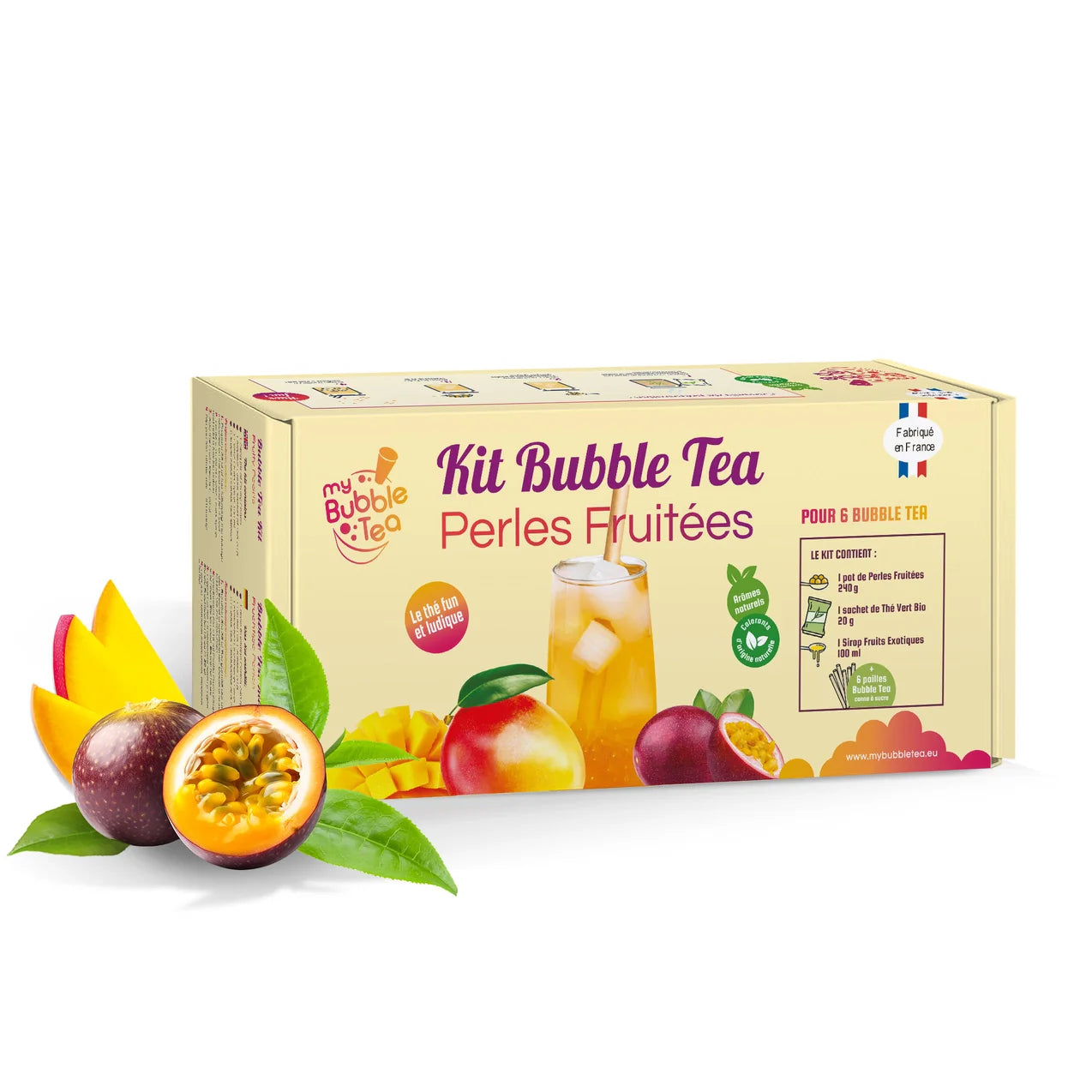 Gelb-oranges Passionsfrucht Bubble Tea mit Tapioka-Perlen – 6 Portionen Heimset Schweiz