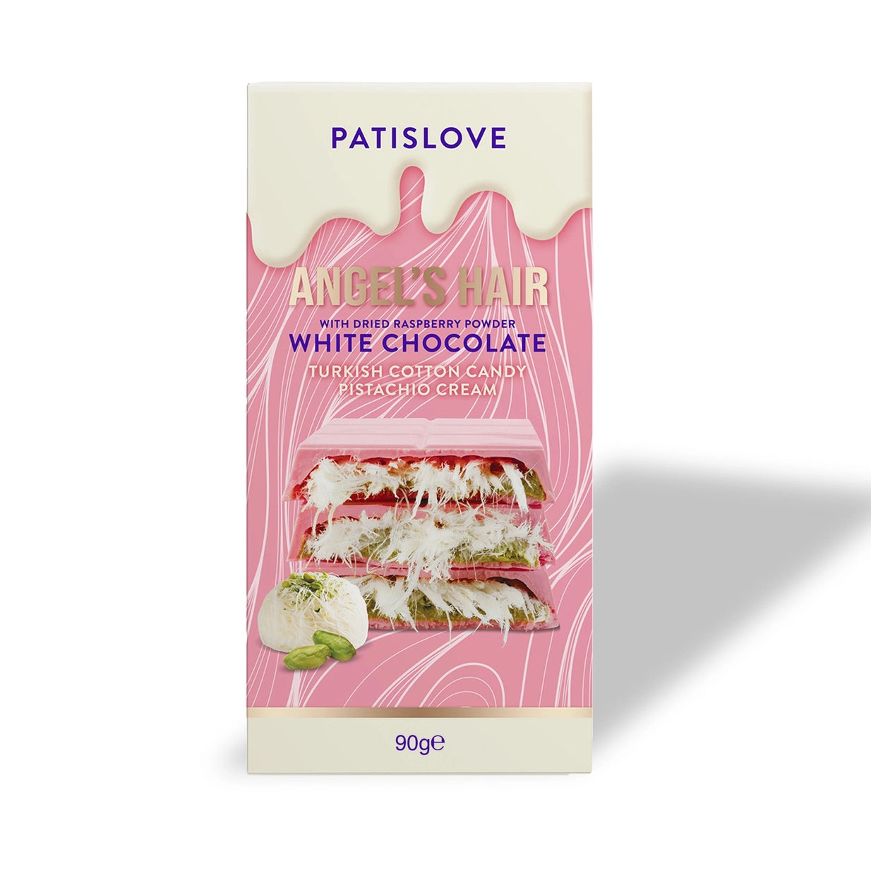 Angel's Hair Dubai Chocolate – weisse Schokolade mit Pistazien-Creme & türkischer Zuckerwatte, 90g