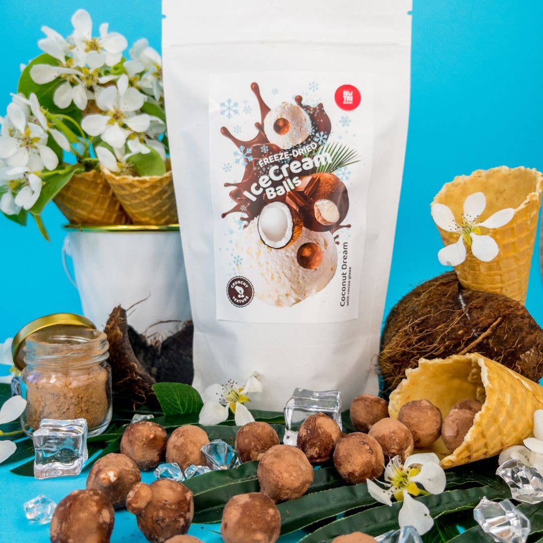 Gefriergetrocknete Eiskremkugeln Kokostraum 45g – knuspriger Snack mit intensivem Kokosnuss-Aroma