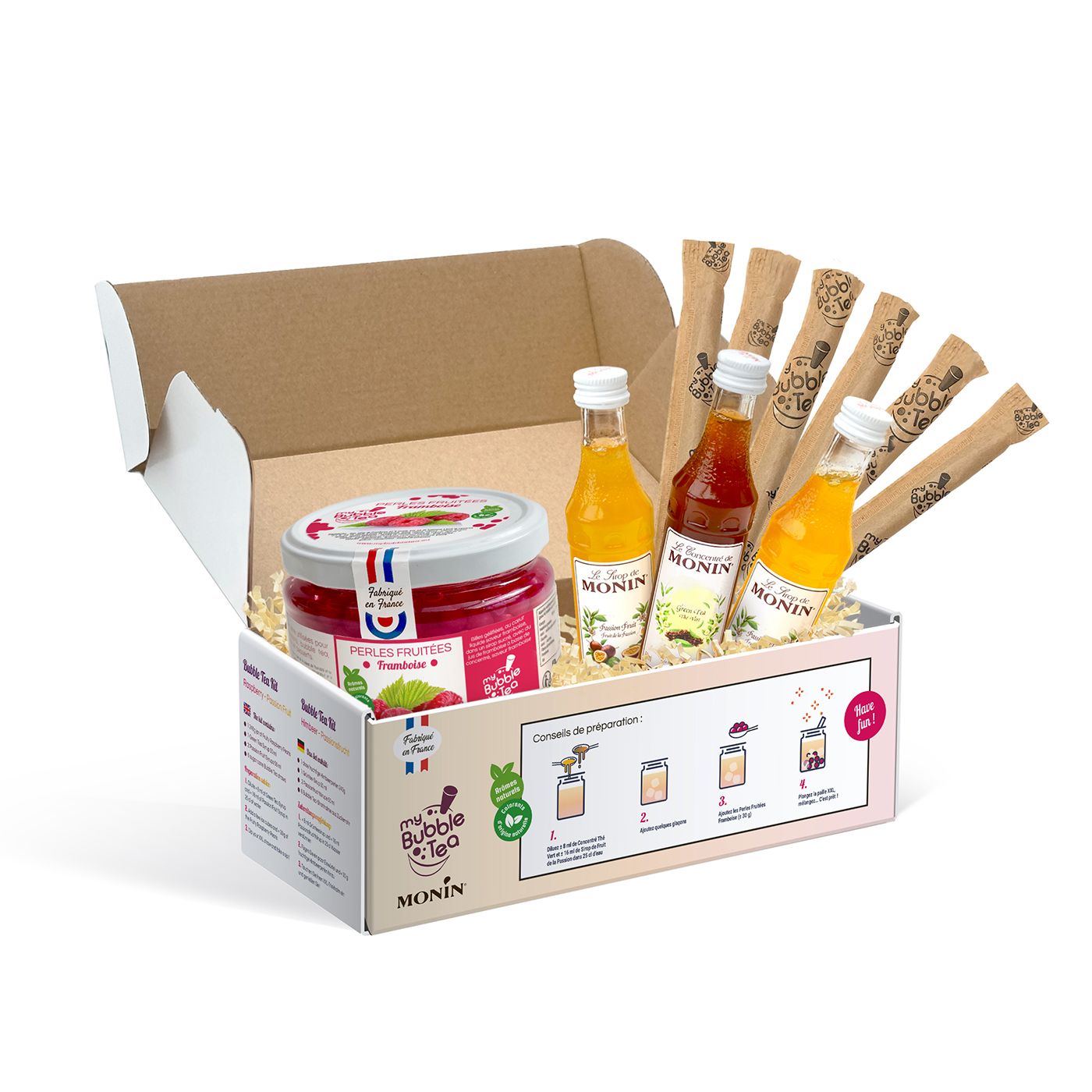 Bubble Tea Set Passionsfrucht & Himbeere – 6 Portionen mit bunten Tapioka-Perlen, fertig zum Zubereiten