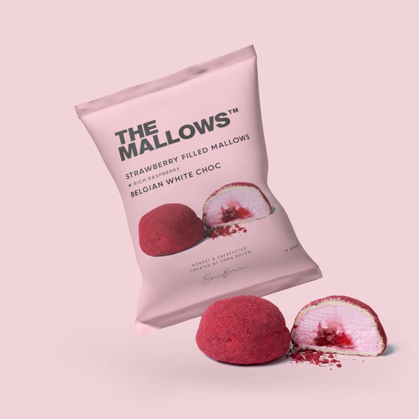 The Mallows Strawberry Filled Mallows & Rich Raspberry – zarte Süssigkeiten mit Fruchtfüllung, 5 x 16g