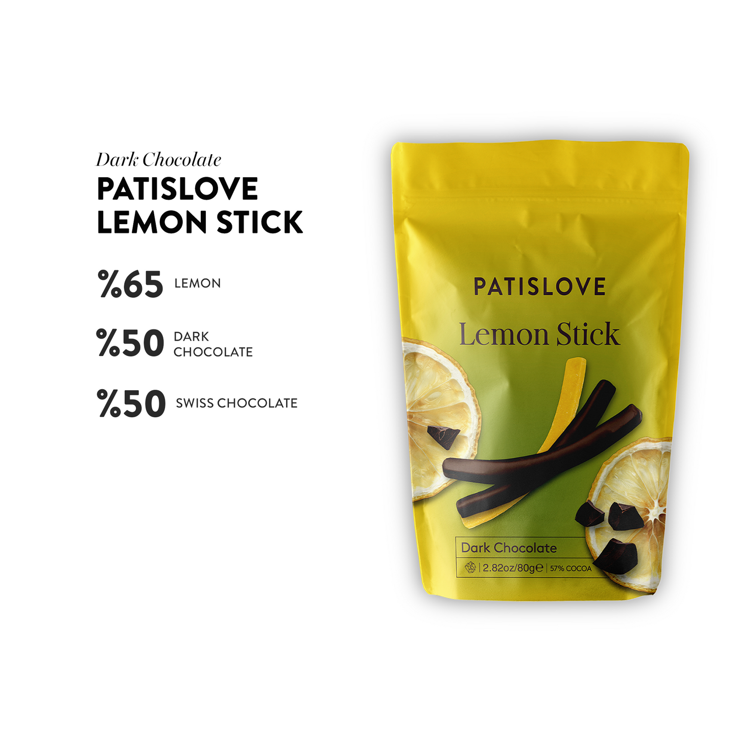 Dubai Chocolate Lemon Stick 80g Vorderseite – intensive Zitronencreme in dunkler Schweizer Schokolade