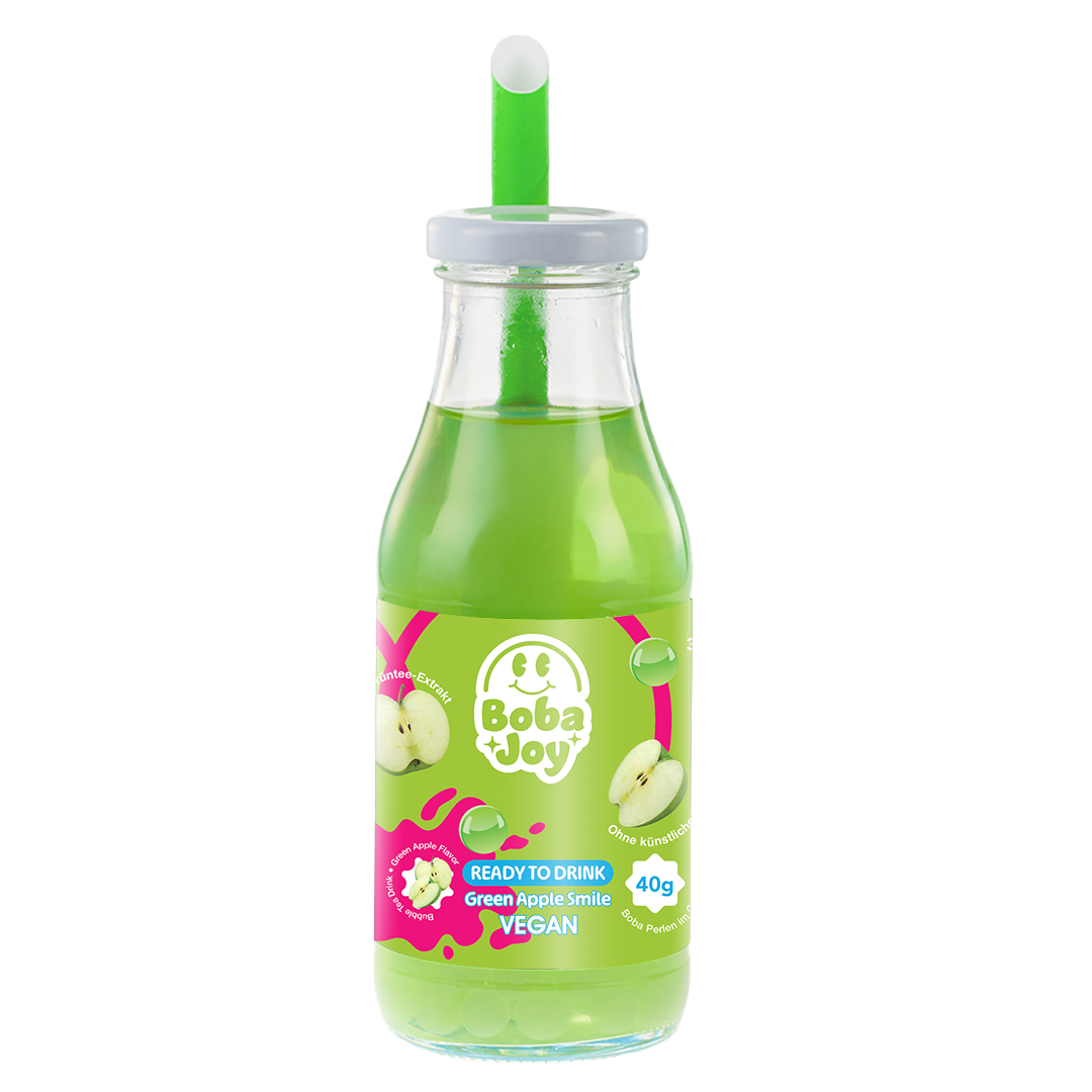 BOBAJOY Bubble Tea Green Apple – erfrischender Ready to Drink mit Tapioka-Perlen, grüne Flasche