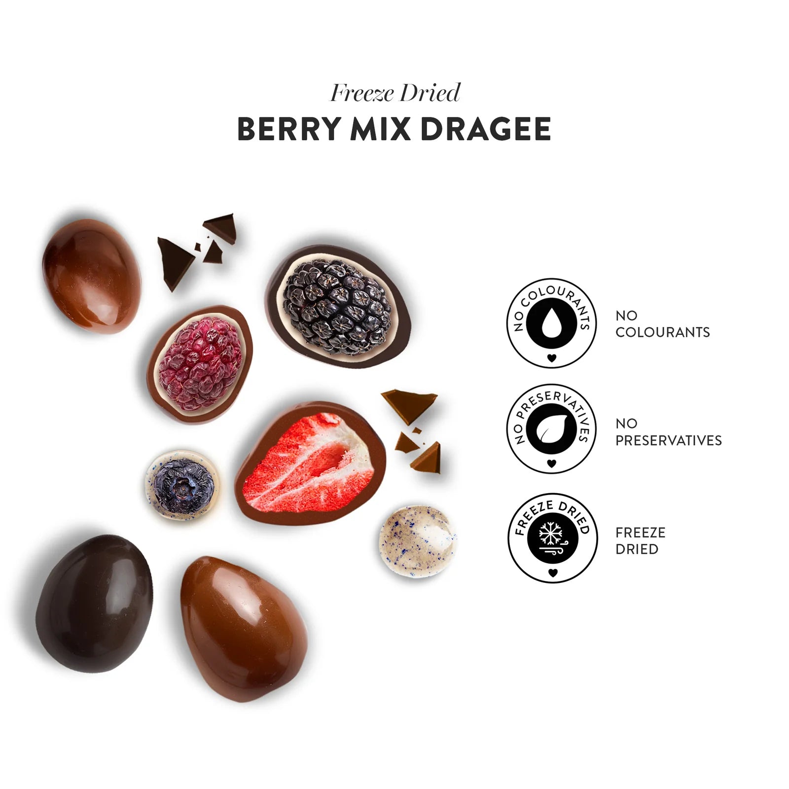 Gefriergetrocknete Beeren-Dragées mit Dubai Chocolate – süsses Snack-Highlight aus der Schweiz