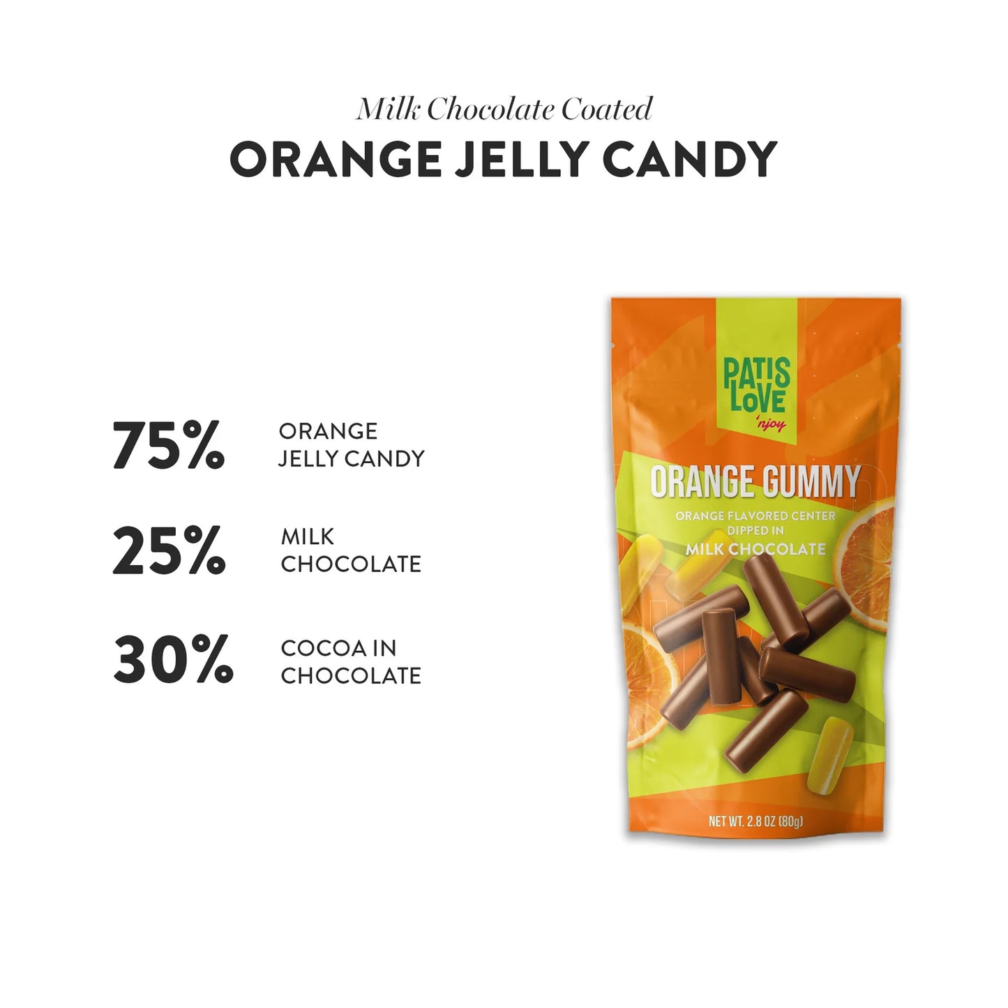 Patislove Orange Gummy aufgeschnitten – schokoladige Hülle mit fruchtigem Gummikern, Dubai Chocolate Style