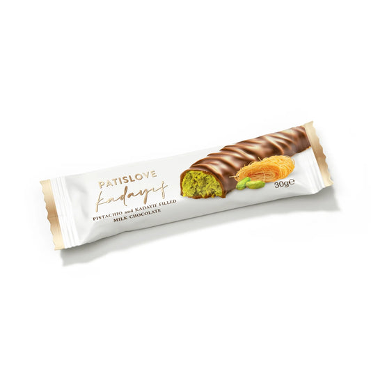 Pistachio & Kadayif Milchschokolade 30g – knusprige Pistazien in cremiger Schweizer Schokolade