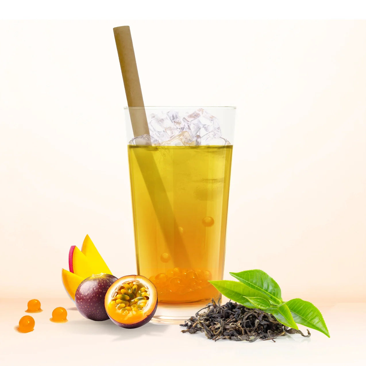 Bubble Tea Zutaten Passionsfrucht Set – Pulver, Perlen und Strohhalme für 6 Portionen zu Hause