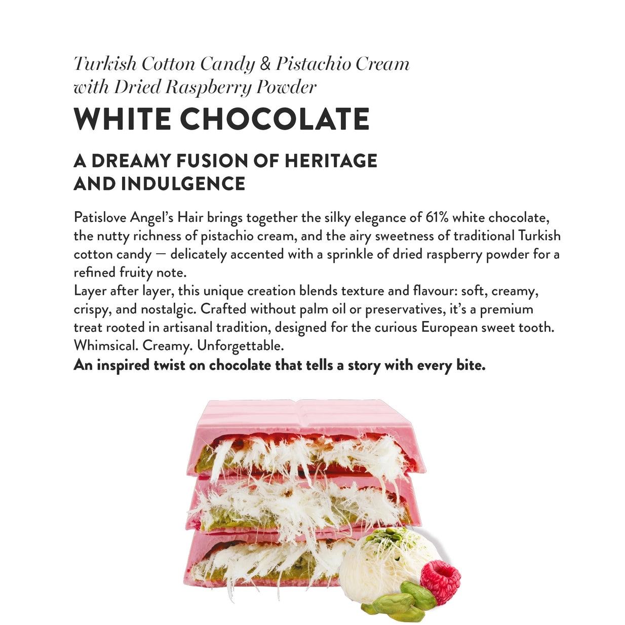 Dubai Chocolate Genuss: Angel's Hair weisse Schokolade mit feiner Pistazien-Creme, 90g