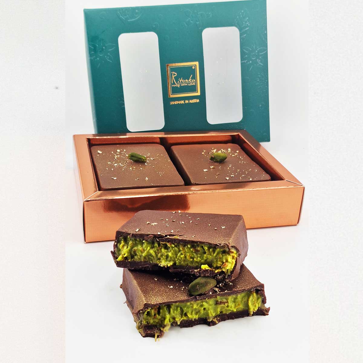 Knafeh Chocolate mit Pistacchio Creme, goldene Dubai Schokolade 200g – orientalische Spezialität